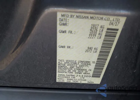 2017 Nissan Altima 2.5 Sv from USA, damaged, VIN 1N4AL3AP9HC253309